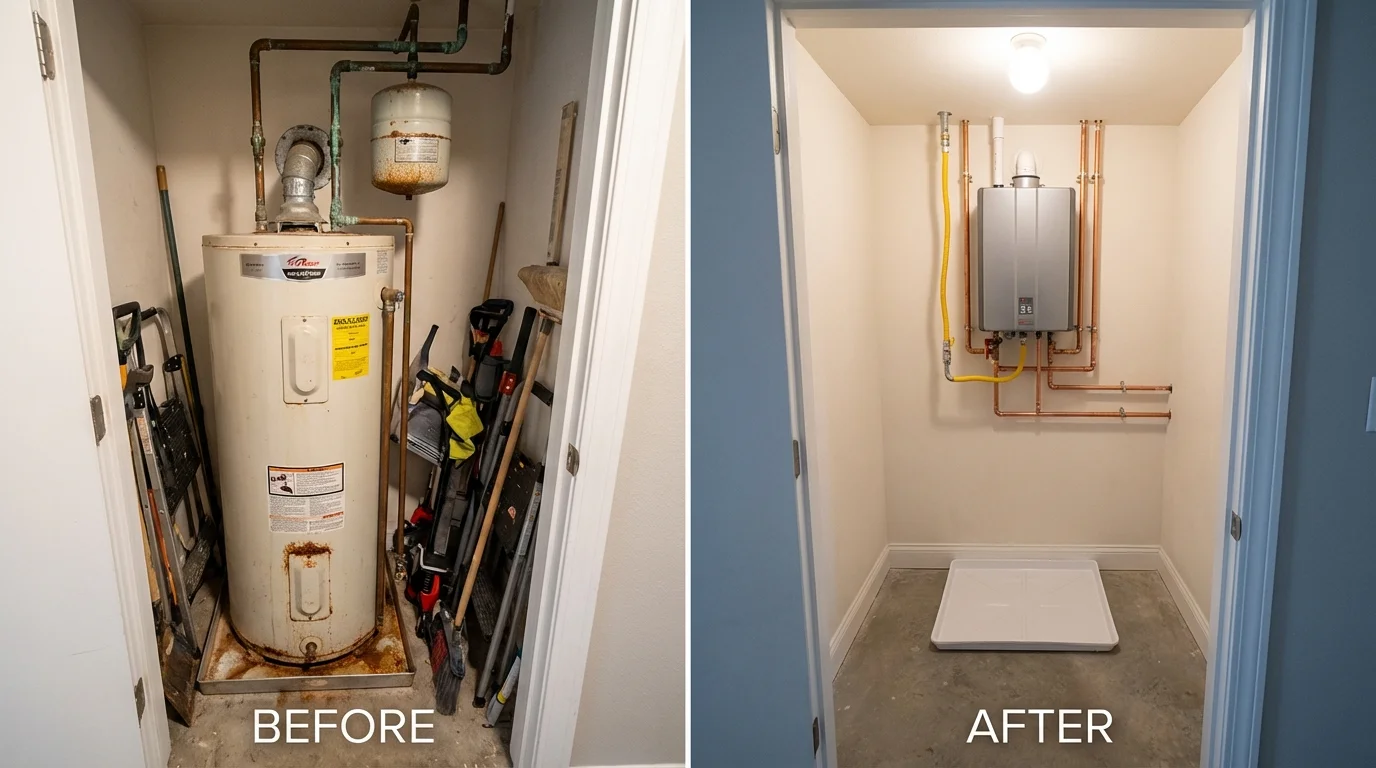 Tank water heater versus wall-mounted tankless unit comparison for Templeton, CA homeowners